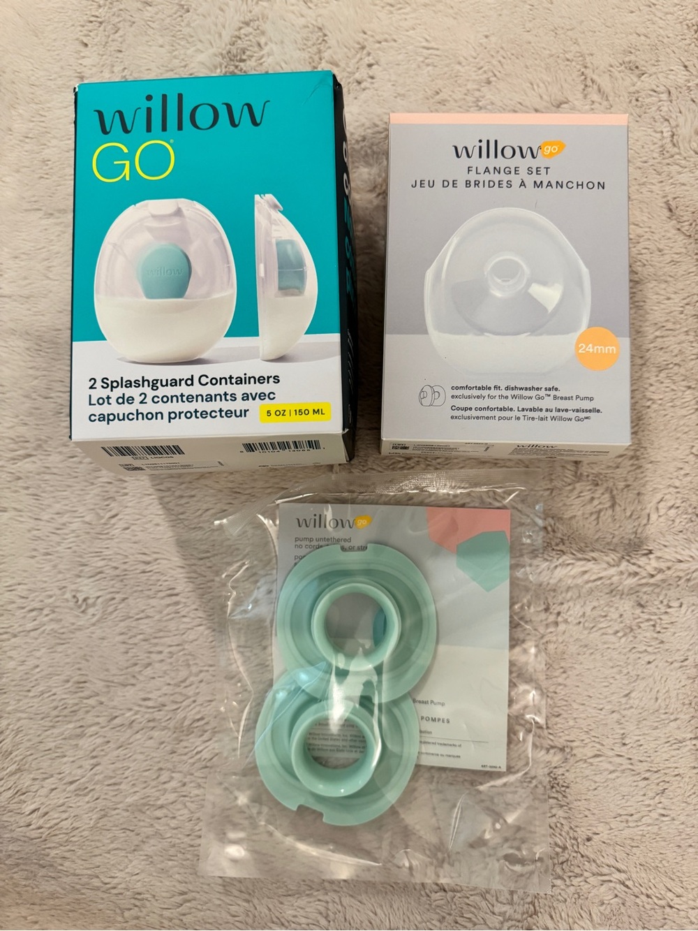 Willow Go Replacement Parts Set: Splashguard containers, flanges, diaphragms